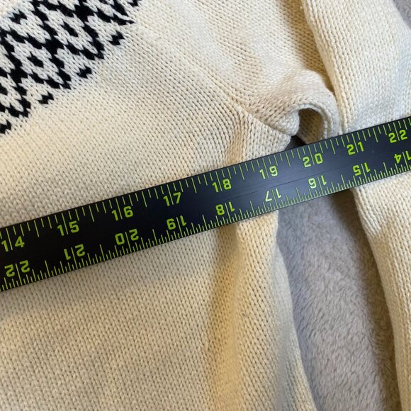 Chaps Womens Sweater L Nordic Fair Isle Ivory Red Black Cotton Blend - Picture 4 of 9